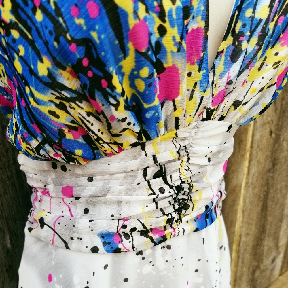 Multi-Color Paint Splatter Graffiti Halter Dress - Picture 3 of 6